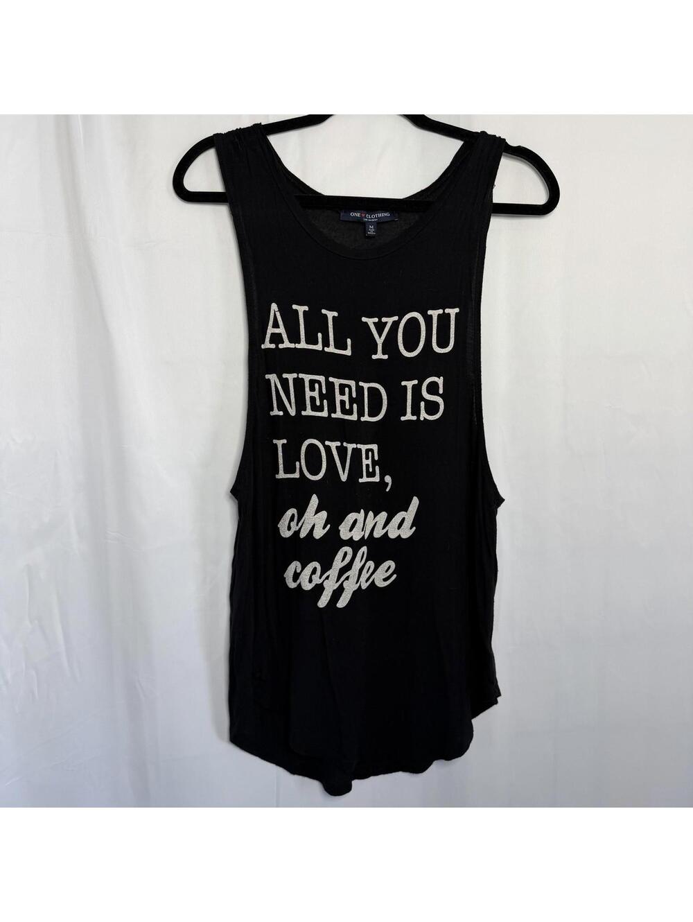 One Clothing Tank Top, Women's Medium, Black, All You Need Is Love And Coffee